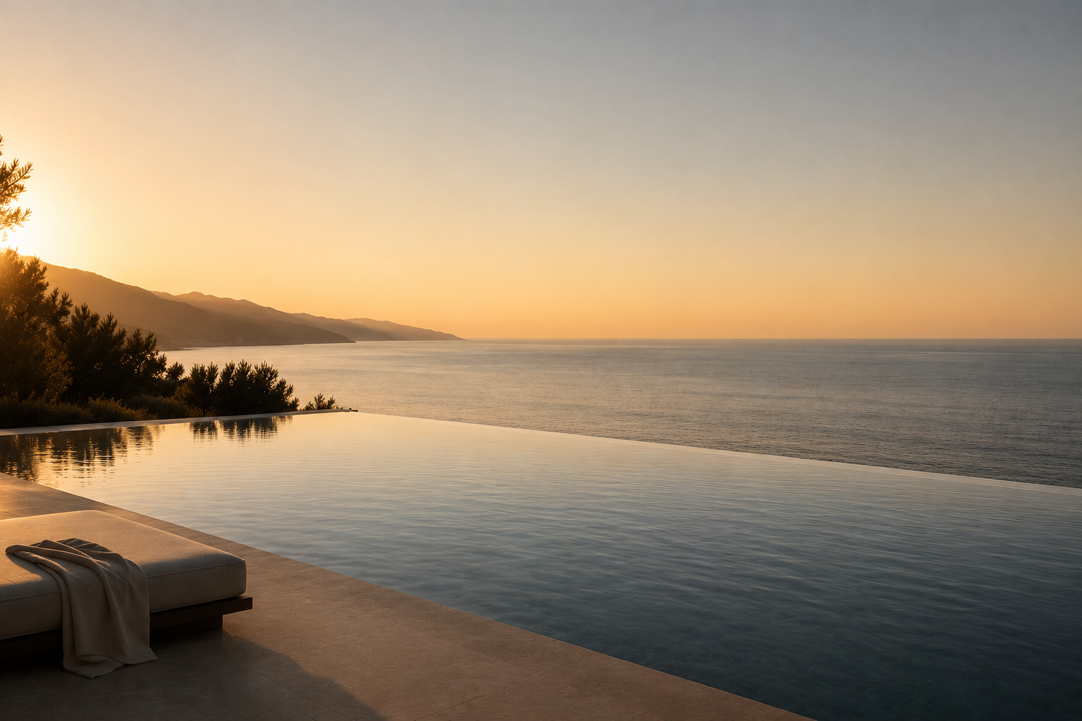 A private Mediterranean villa above the sea at golden hour